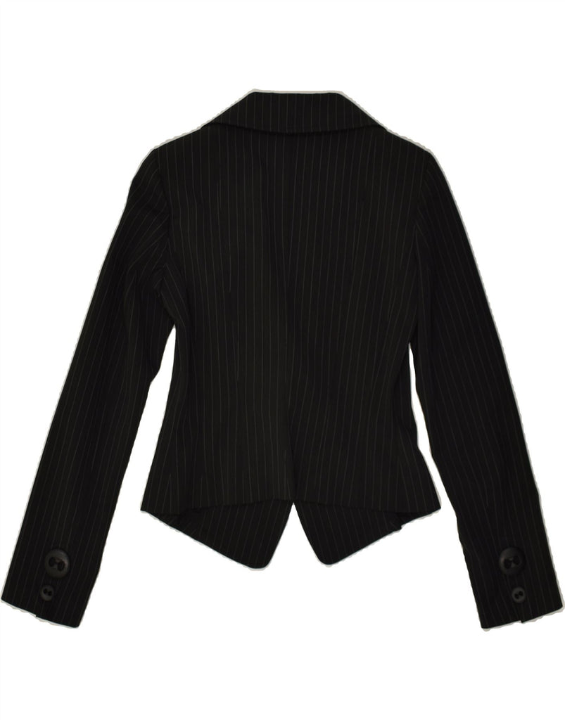 VINTAGE Womens Crop 1 Button Blazer Jacket IT 42 Medium Black Pinstripe | Vintage Vintage | Thrift | Second-Hand Vintage | Used Clothing | Messina Hembry 