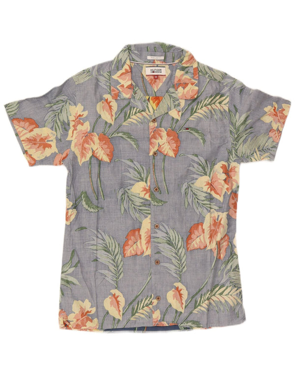 Tommy Hilfiger Mens Short Sleeve Regular Fit Shirt XS Blue Floral Hawaiian