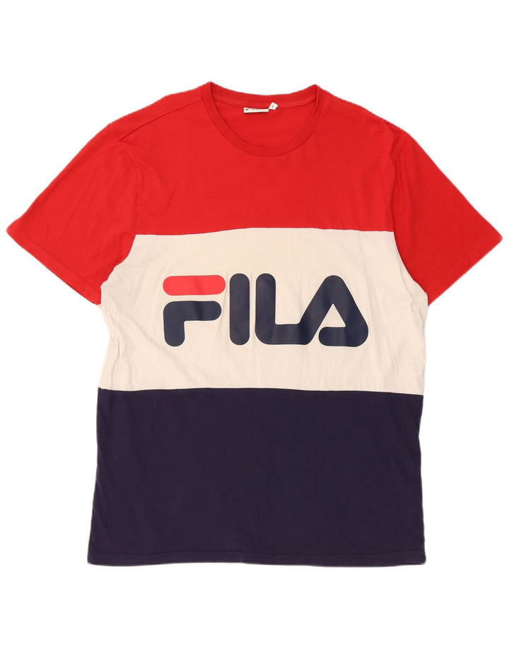 Fila Mens Graphic T-Shirt Top Large Multicoloured Colourblock Cotton
