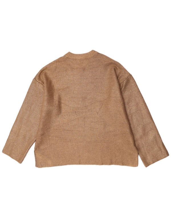 Zara Womens Oversized Crew Neck Jumper Sweater UK 10 Small Beige Acrylic