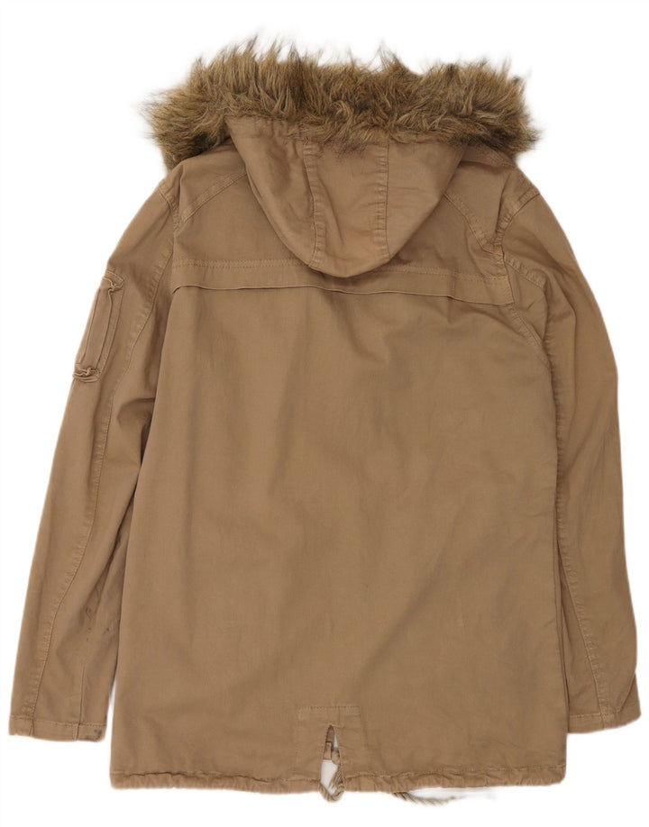Zara Mens Hooded Parka Jacket UK 36 Small Beige