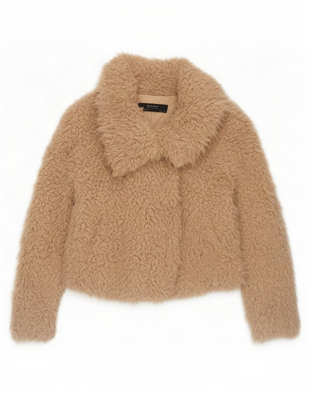 Zara Womens Teddy Bear Bomber Jacket UK 14 Medium Beige