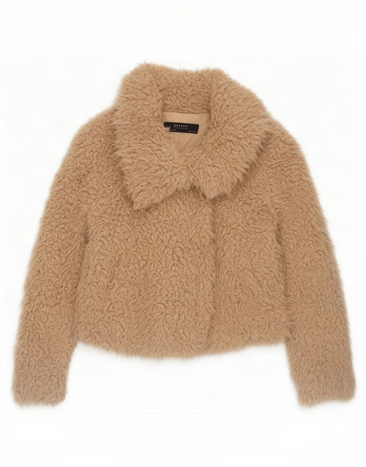 Zara Womens Teddy Bear Bomber Jacket UK 14 Medium Beige
