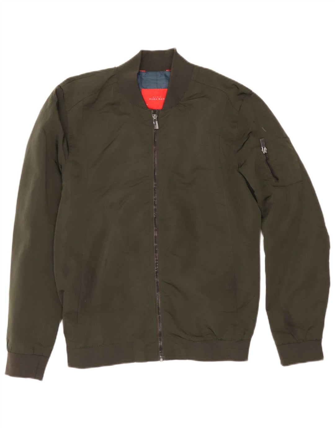 Zara Mens Bomber Jacket UK 38 Medium Khaki Polyester