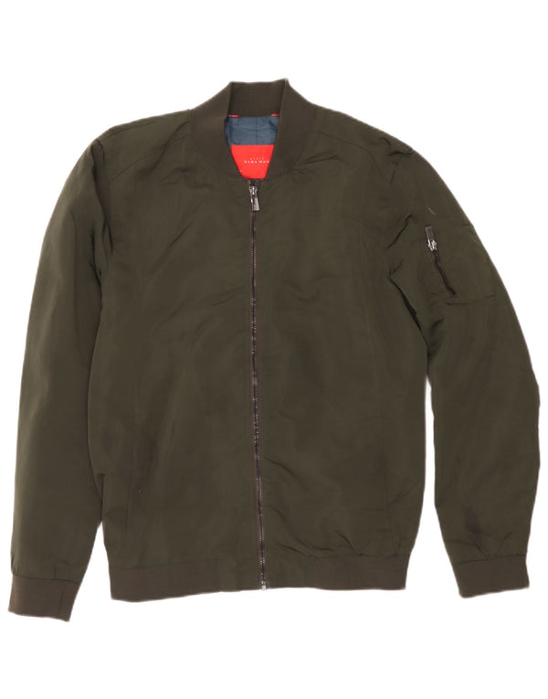 Zara Mens Bomber Jacket UK 38 Medium Khaki Polyester