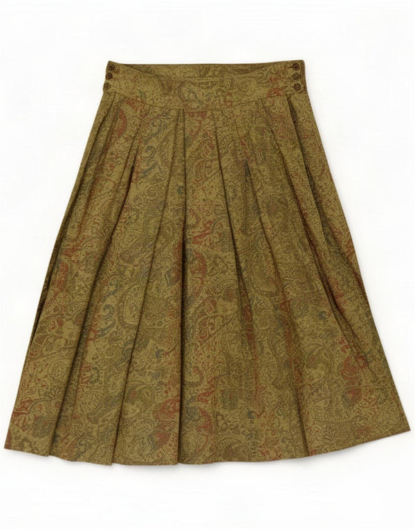 Vintage Womens Pleated Skirt UK 12 Medium W28 Green Paisley Viscose