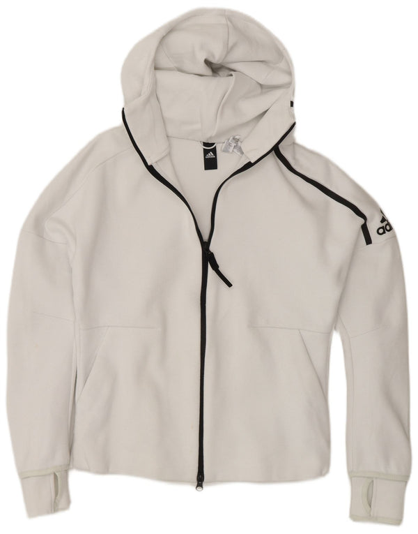 Adidas Womens Zip Hoodie Sweater UK 8/10 Small White Cotton