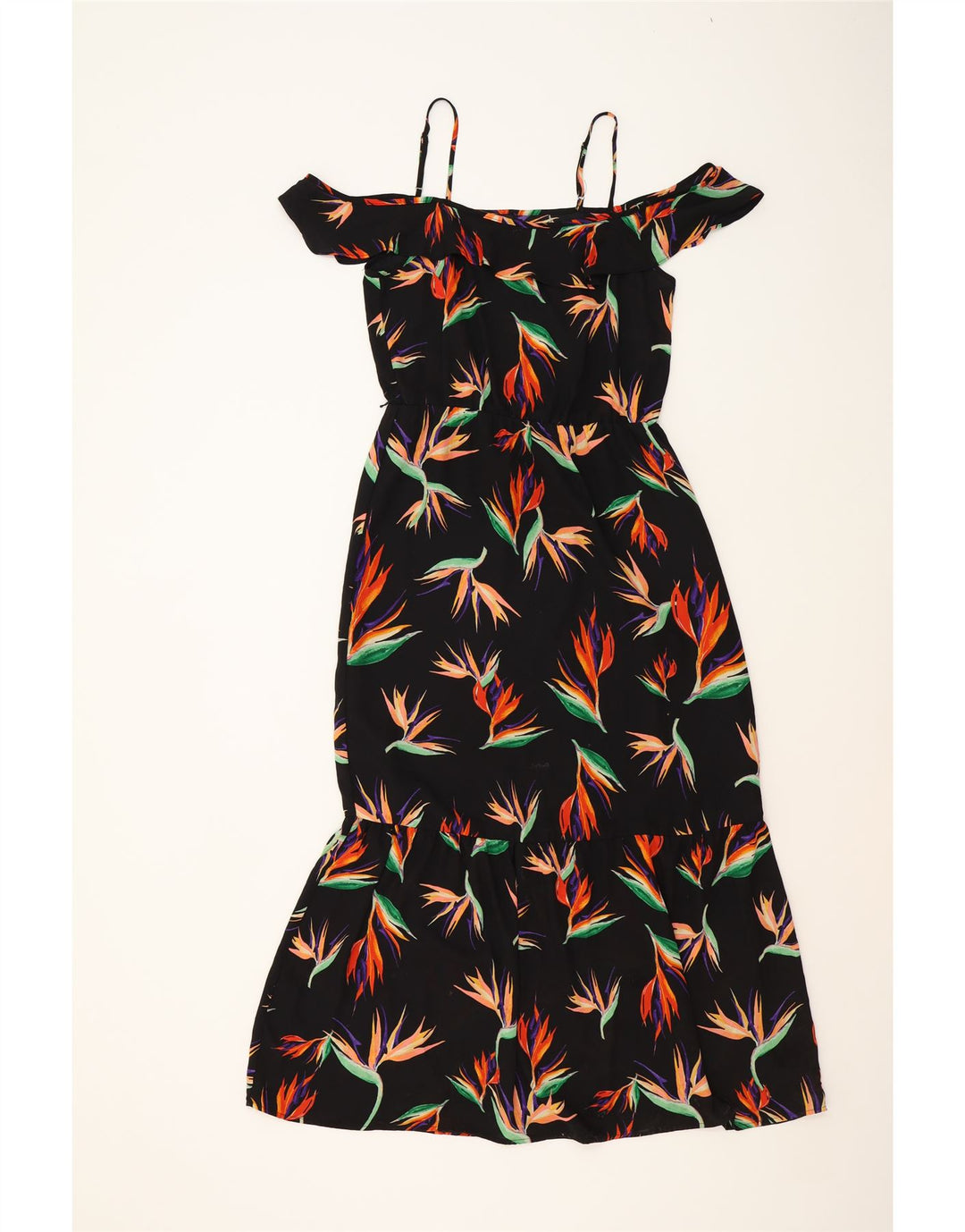 MOSSIMO Womens Off Shoulder Maxi Dress UK 10 Small Black Floral Polyester Vintage Mossimo and Second-Hand Mossimo from Messina Hembry 