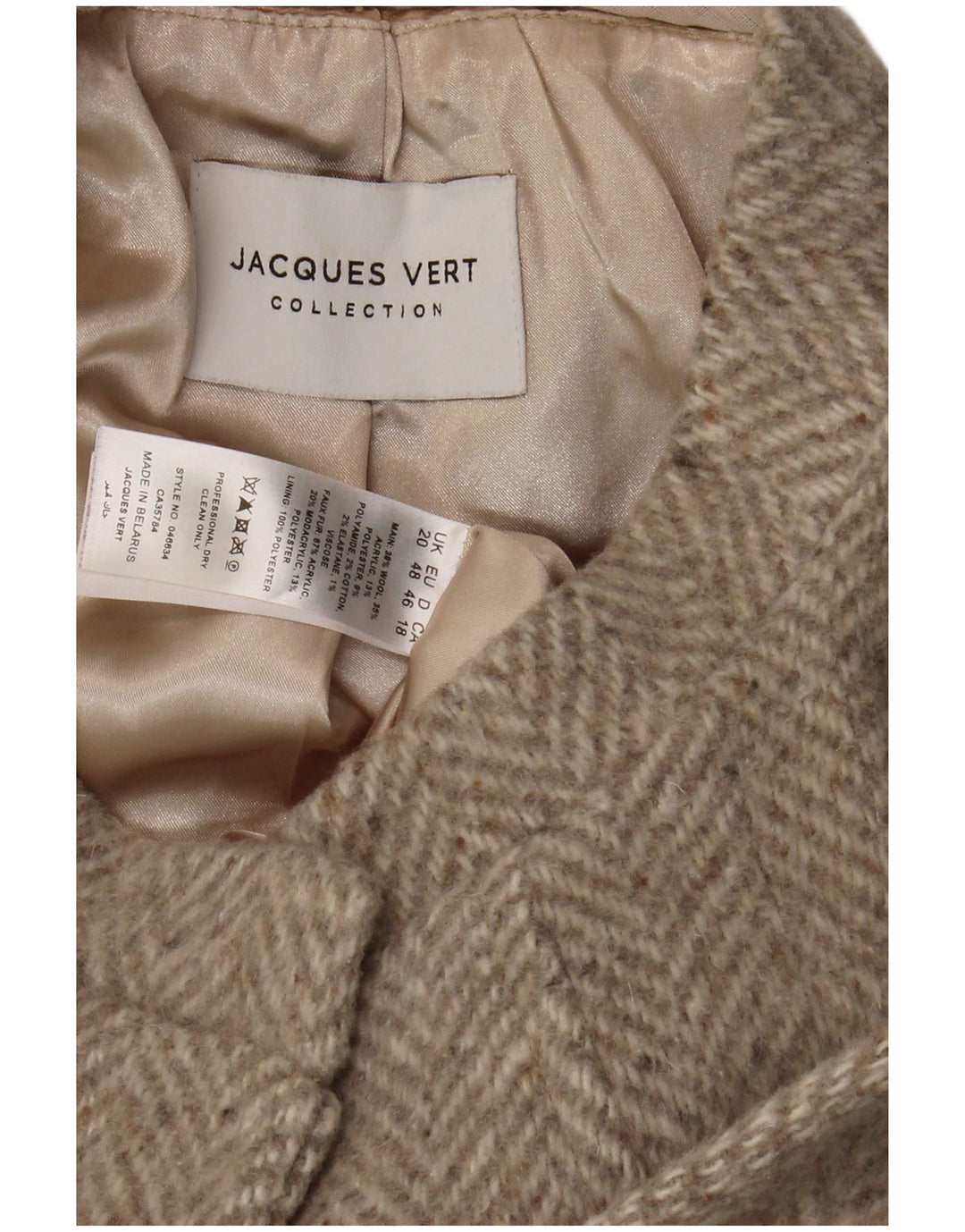 JACQUES VERT Womens Overcoat UK 20 XL Grey Herringbone Wool