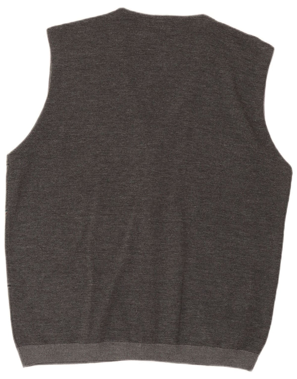 Rodes Mens Sleeveless Cardigan Sweater 4XL Grey Striped Wool