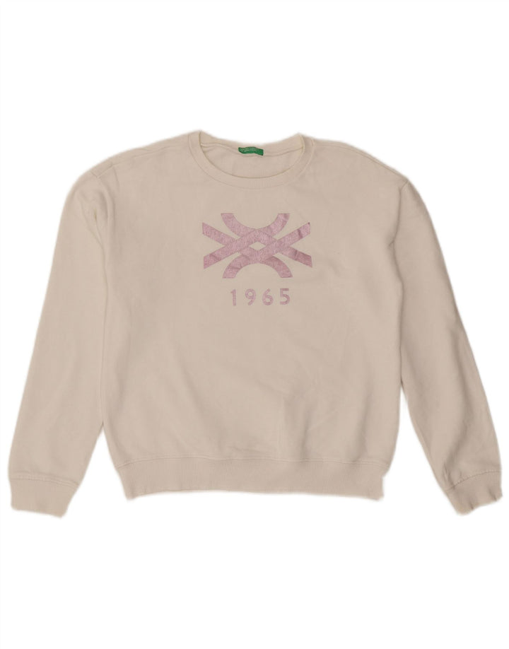 Benetton Womens Graphic Sweatshirt Jumper UK 10 Small White