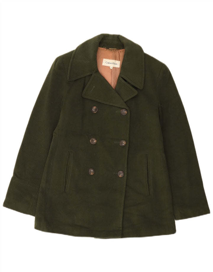 CALVIN KLEIN Womens Pea Coat US 6 Medium Khaki Wool