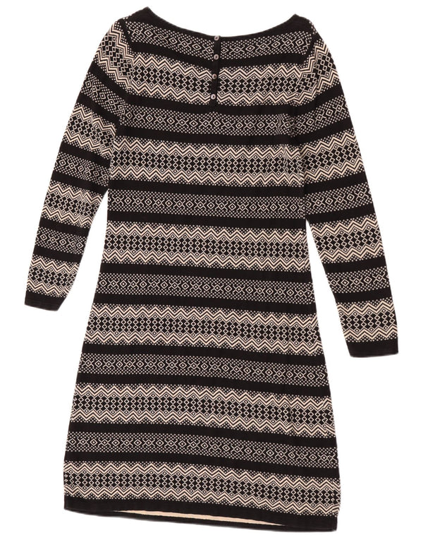 MONSOON Womens Jumper Dress UK 10 Small Beige Geometric Cotton