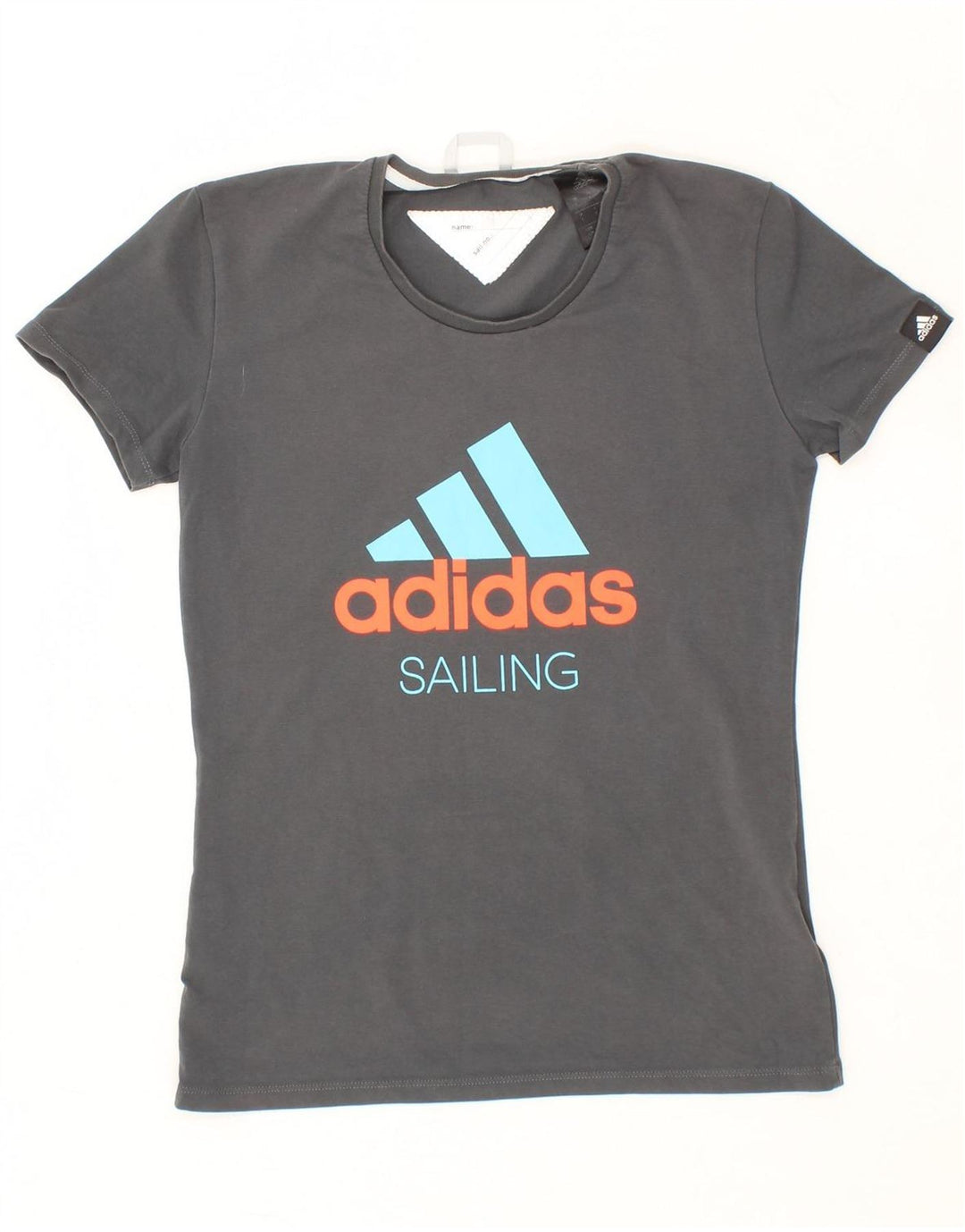 ADIDAS Womens Graphic T-Shirt Top UK 10 Small Grey Vintage Adidas and Second-Hand Adidas from Messina Hembry 