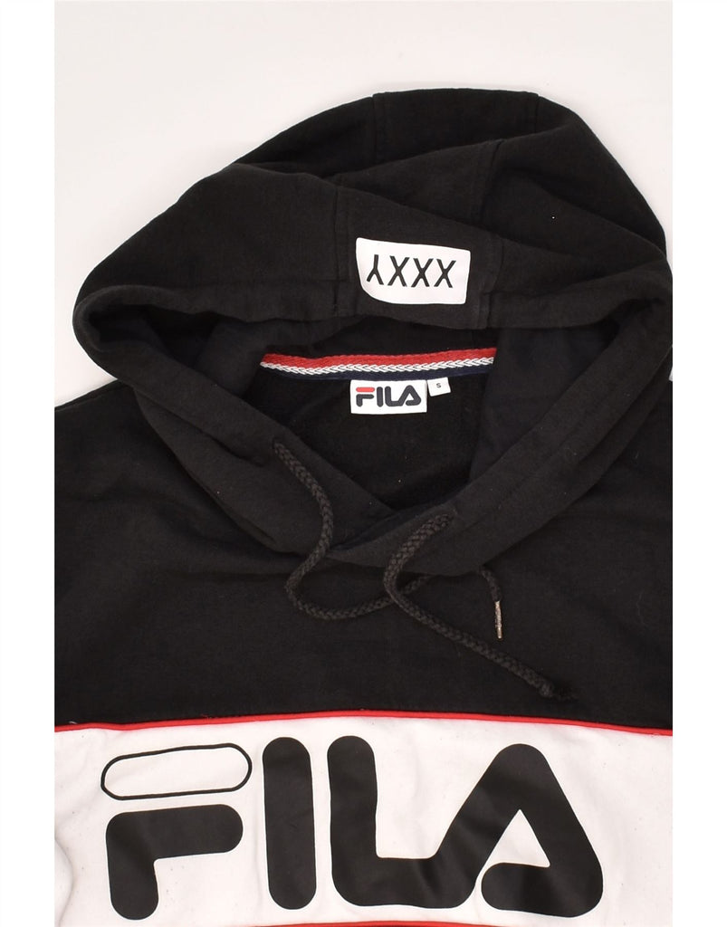 FILA Mens Graphic Hoodie Jumper Small Black Colourblock Cotton | Vintage Fila | Thrift | Second-Hand Fila | Used Clothing | Messina Hembry 