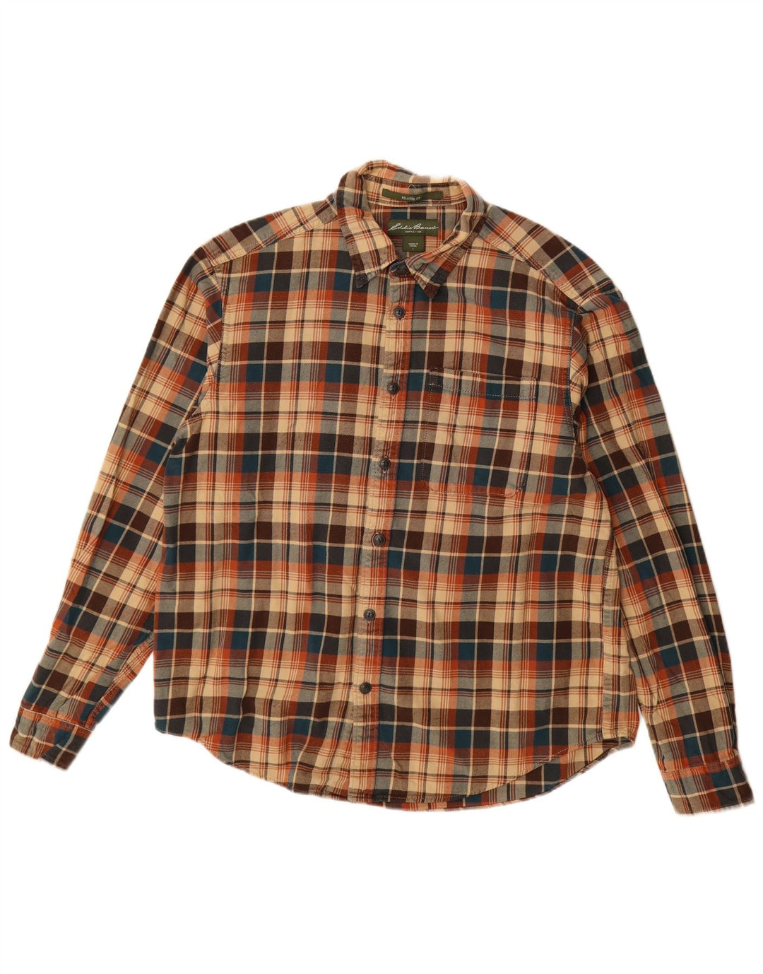 Eddie Bauer Mens Flannel Shirt Large Beige Check Cotton