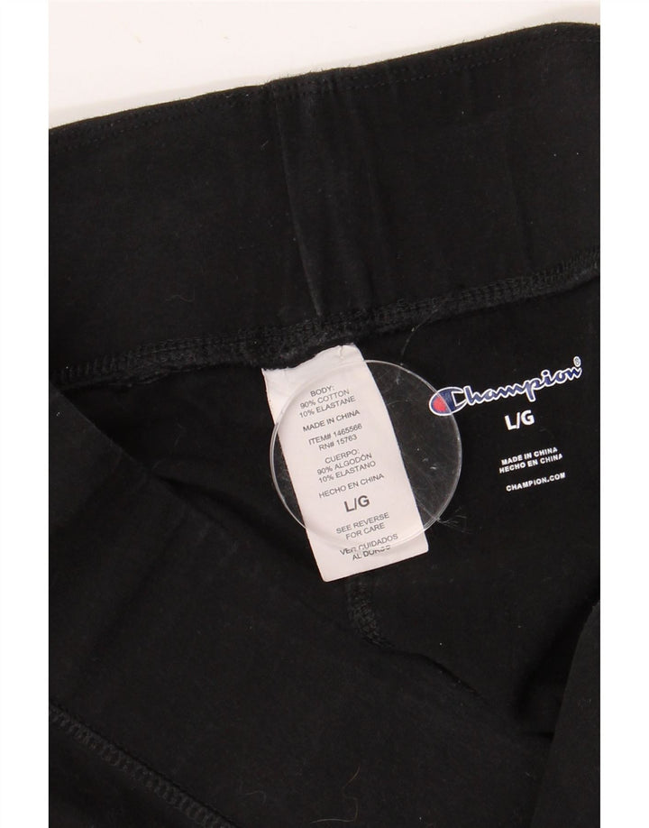 CHAMPION Womens Graphic Leggings UK 14 Large  Black Cotton