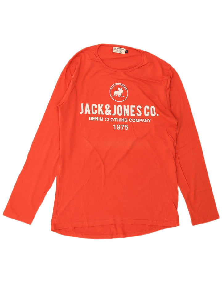 JACK & JONES Mens Graphic Top Long Sleeve Large Orange Cotton
