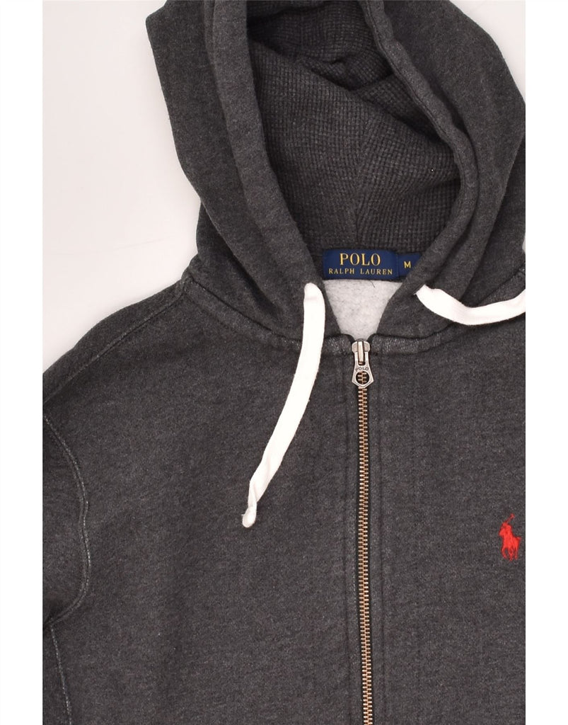 POLO RALPH LAUREN Womens Zip Hoodie Sweater UK 14 Medium Grey Cotton | Vintage Polo Ralph Lauren | Thrift | Second-Hand Polo Ralph Lauren | Used Clothing | Messina Hembry 