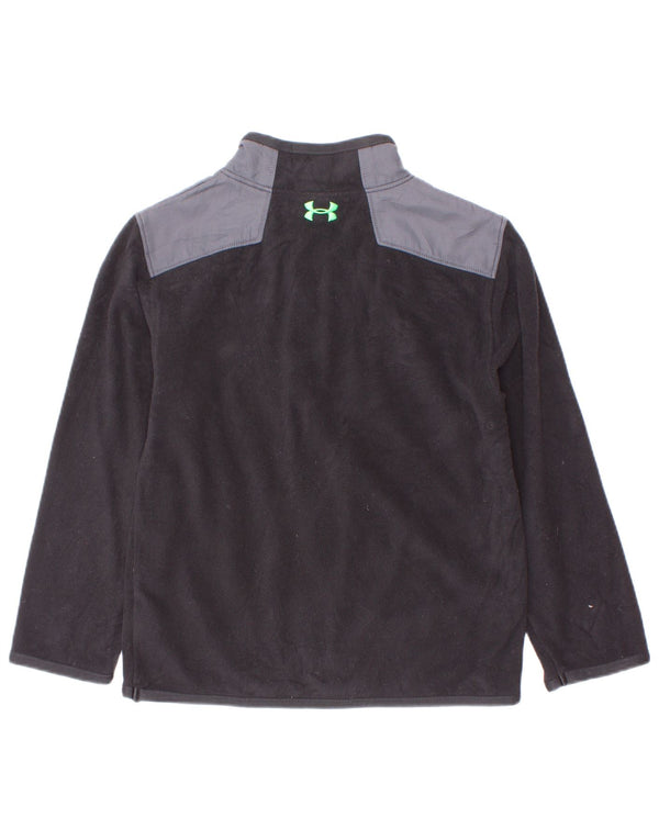 Under Armour Boys Zip Neck Fleece Jumper 4-5 Years Black Colourblock