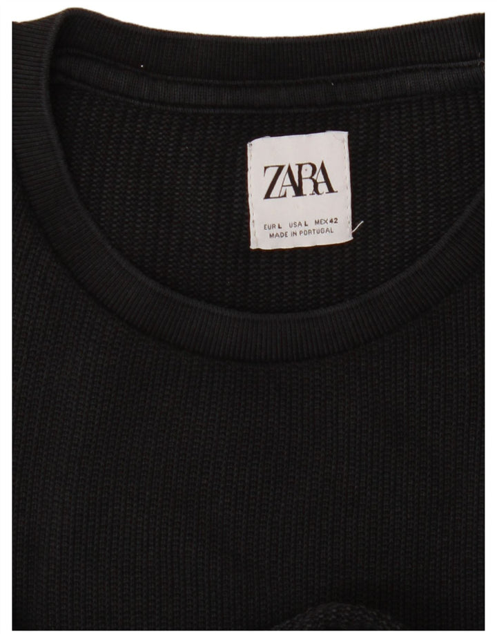 Zara Womens Knit T-Shirt Top UK 16 Large Black
