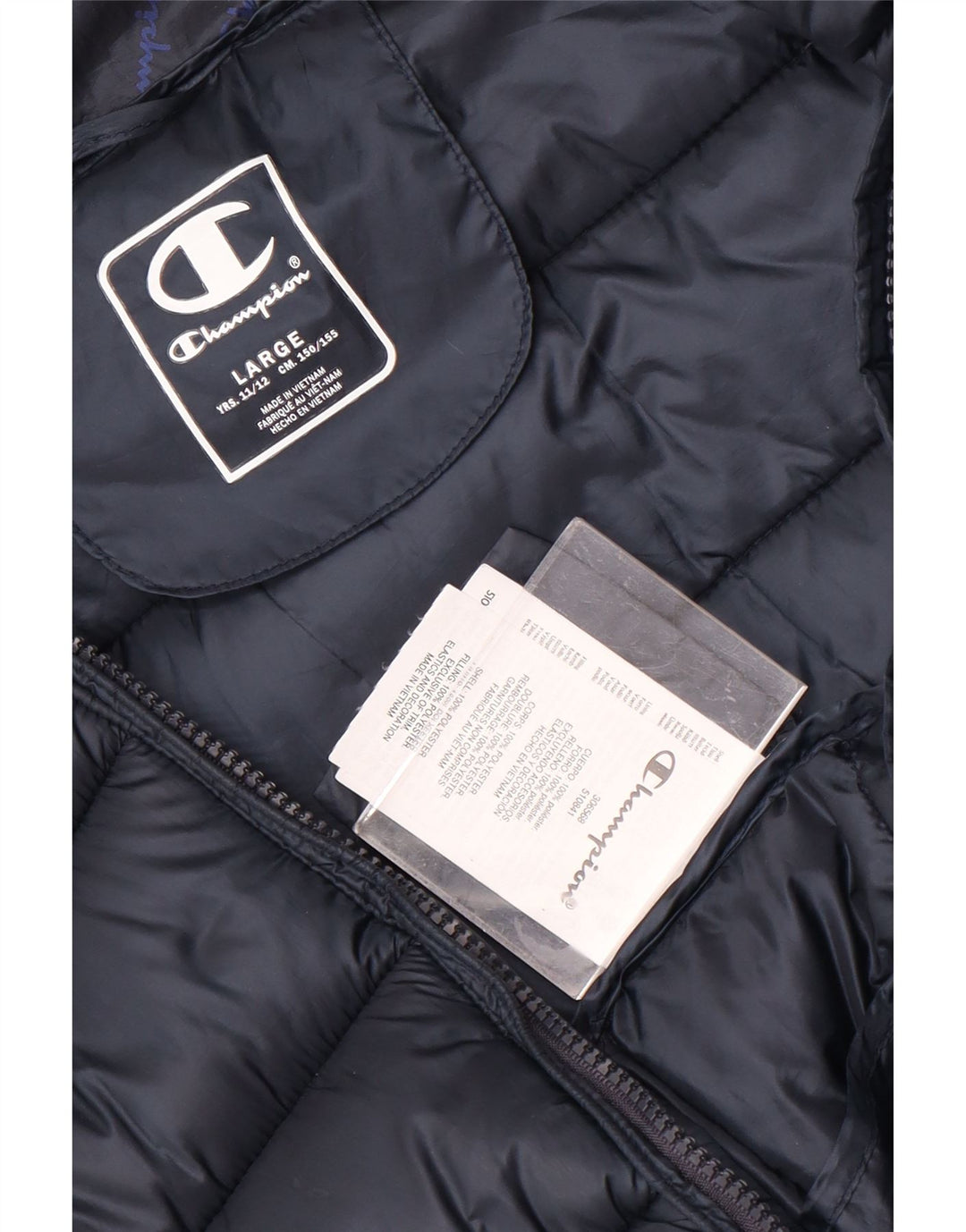 Champion Girls Hooded Padded Jacket 11-12 Years Large Navy Blue Polyester