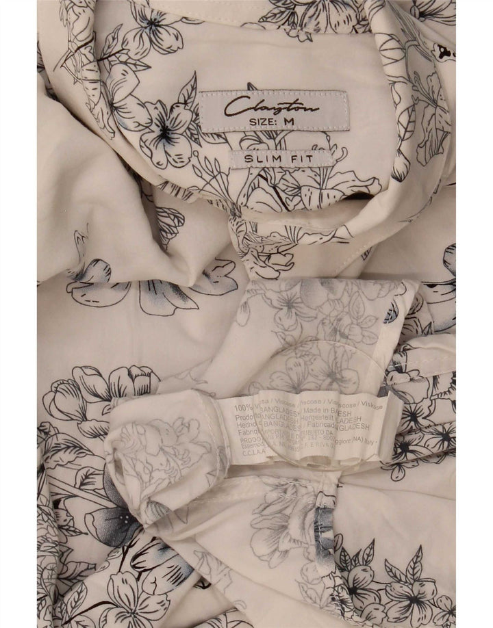 Clayton Mens Slim Fit Shirt Medium Blue Floral Viscose