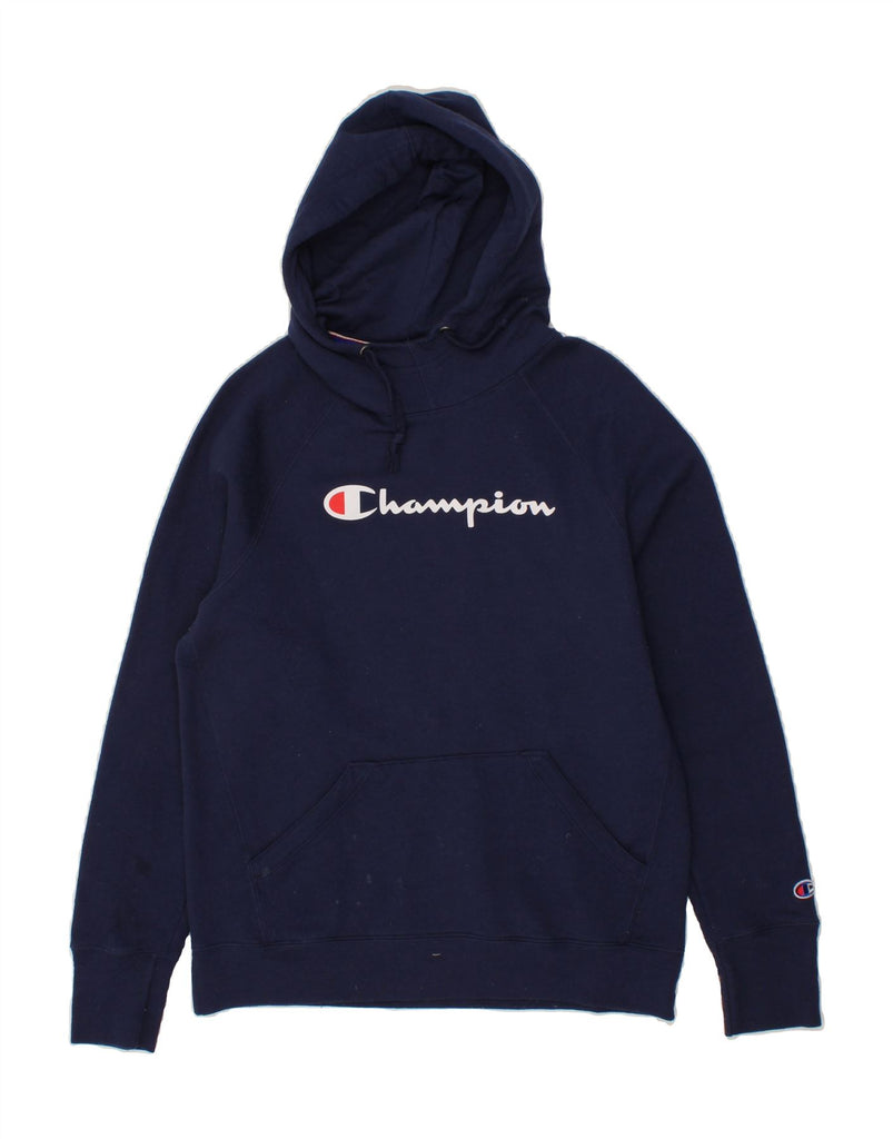 CHAMPION Womens Oversized Graphic Hoodie Jumper UK 10 Small Navy Blue Vintage Champion and Second-Hand Champion from Messina Hembry 