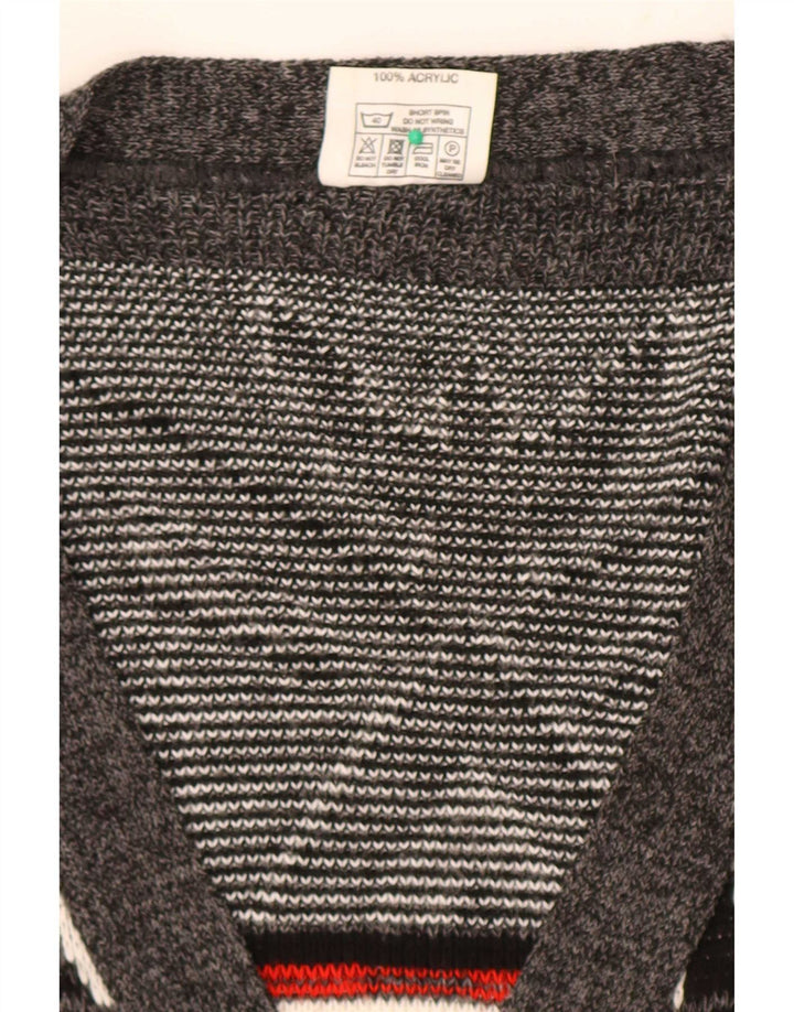Vintage Mens Cardigan Sweater XL Grey Geometric Acrylic