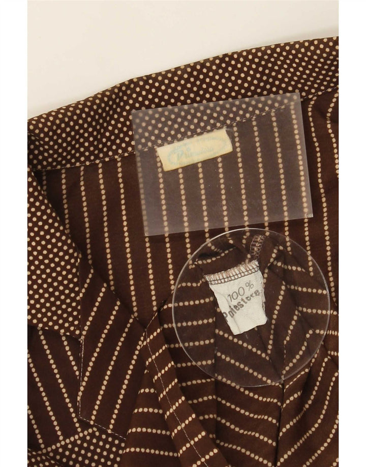 Vintage Womens Shirt UK 16 Large Brown Striped Polyester