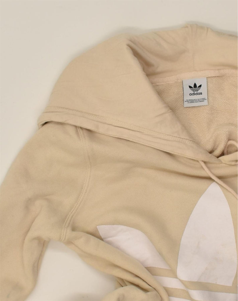 ADIDAS Womens Graphic Hoodie Jumper UK 14 Medium Beige Cotton | Vintage Adidas | Thrift | Second-Hand Adidas | Used Clothing | Messina Hembry 