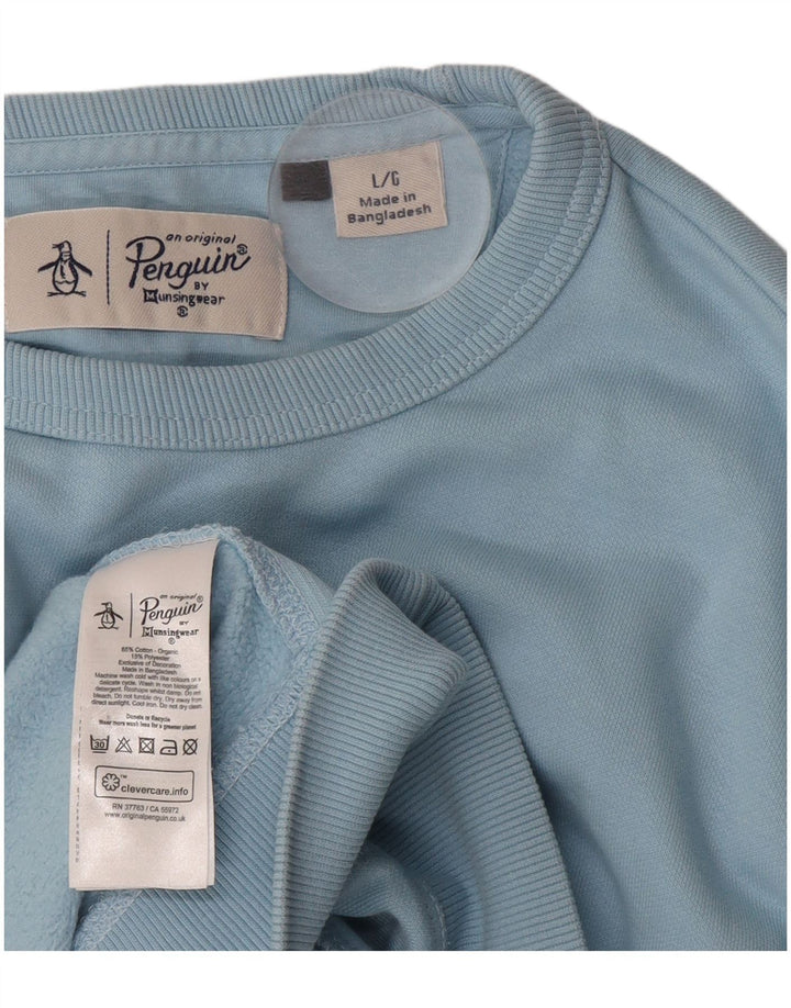 PENGUIN Mens Sweatshirt Jumper Large Blue Cotton