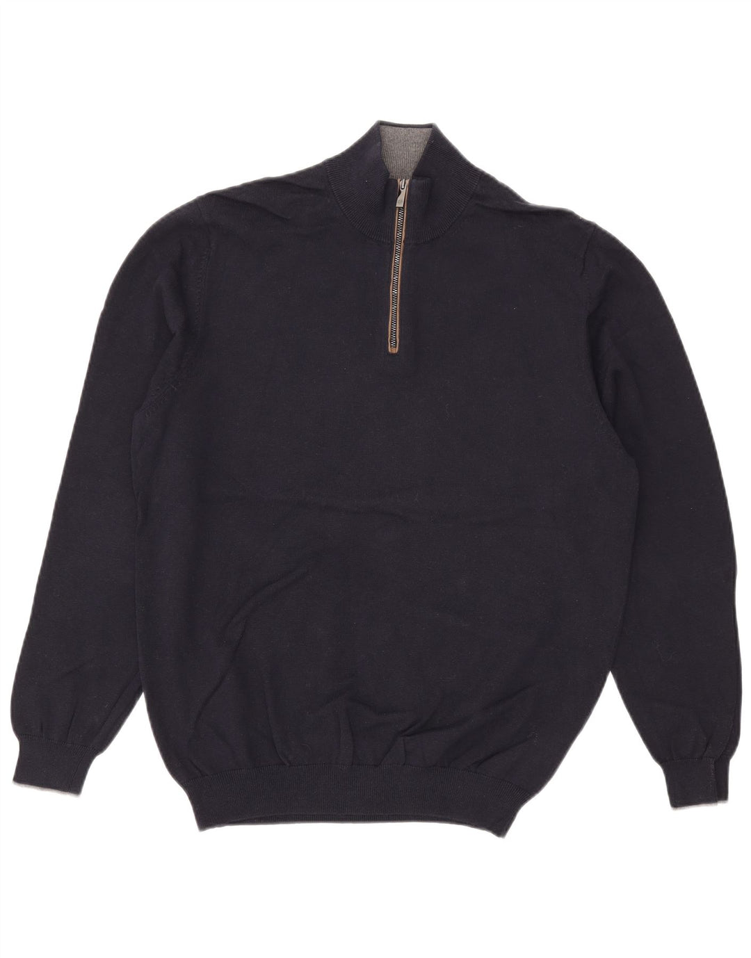 Massimo Dutti Mens Zip Neck Jumper Sweater XL Navy Blue Cotton