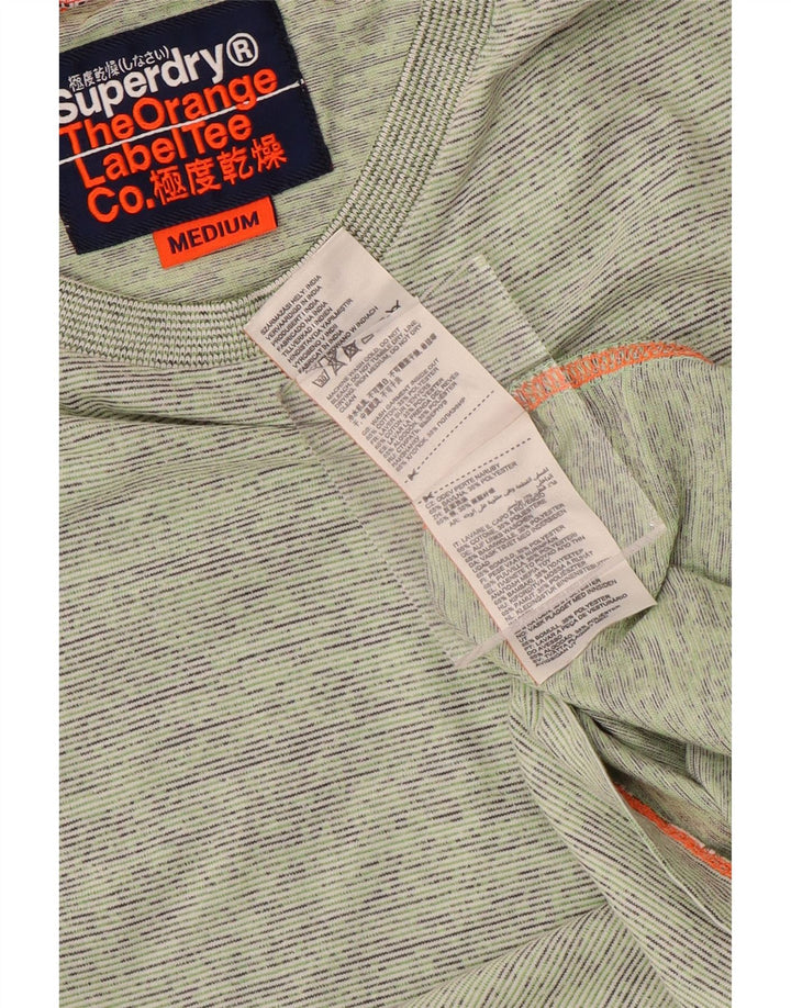 Superdry Mens T-Shirt Top Medium Green Striped Cotton