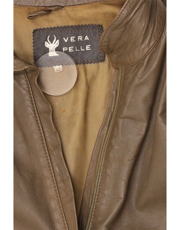 Vintage Womens Leather Jacket IT 46 Large Khaki Leather