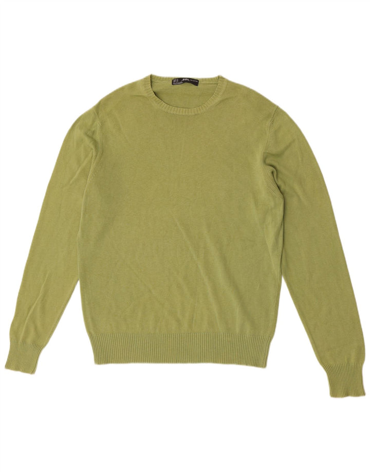 Zara Mens Crew Neck Jumper Sweater Medium Green Cotton