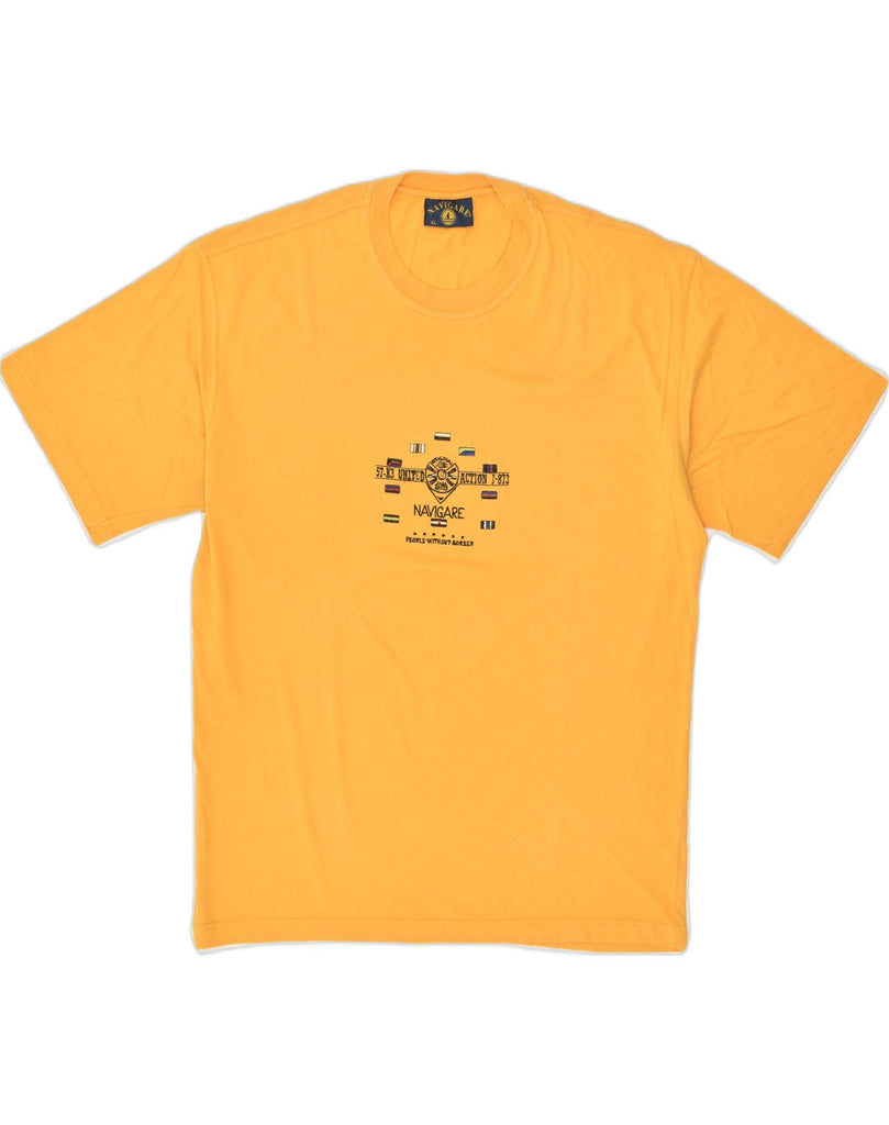 NAVIGARE Womens Graphic T-Shirt Top UK 18 XL Yellow Cotton | Vintage Navigare | Thrift | Second-Hand Navigare | Used Clothing | Messina Hembry 