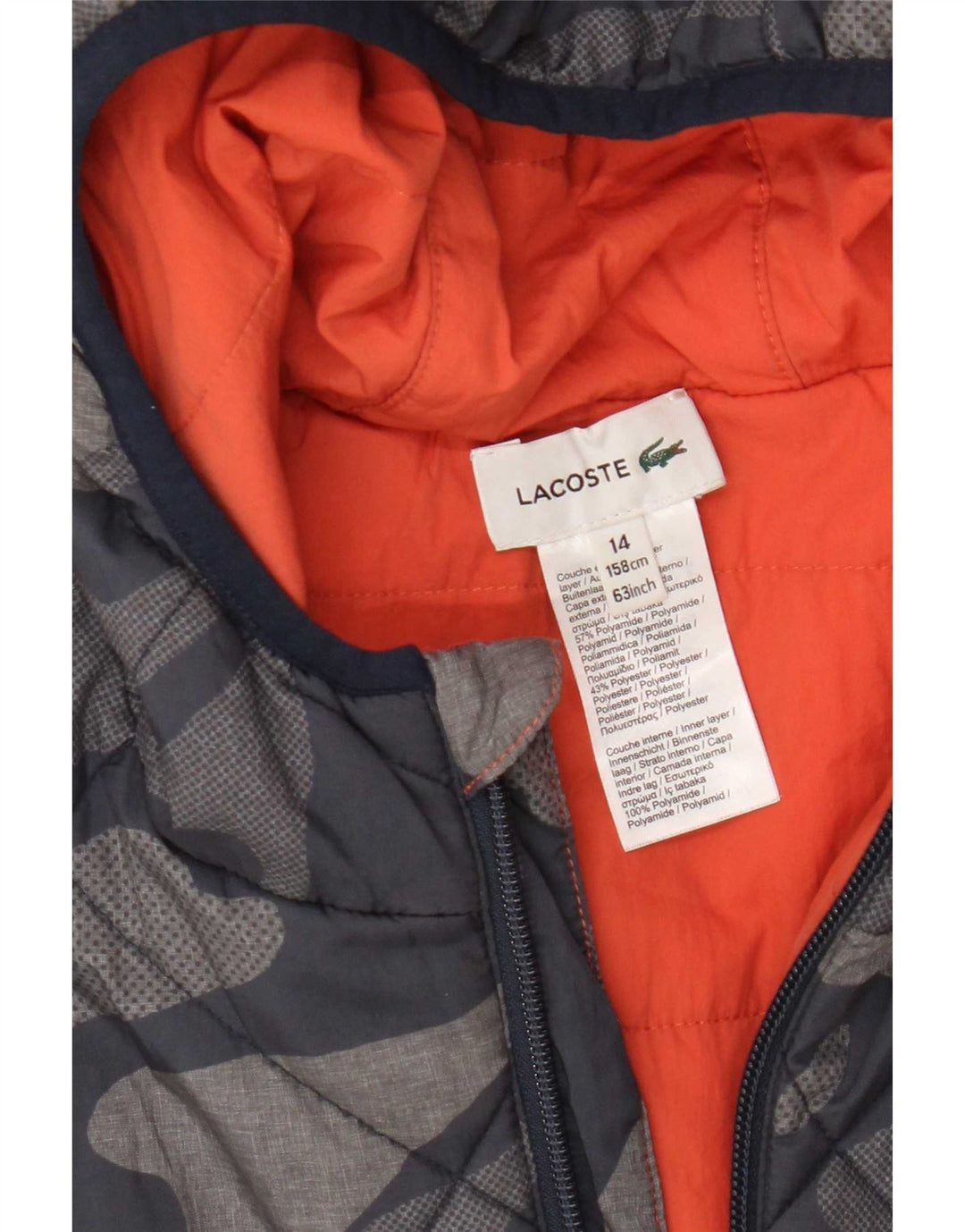 Lacoste Boys Hooded Padded Jacket 13-14 Years Navy Blue Camouflage