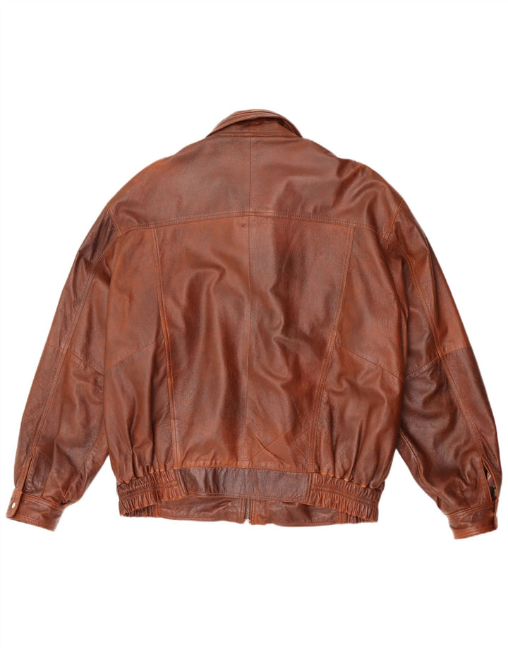 Mondial Mens Loose Fit Leather Jacket UK 38 Medium Brown