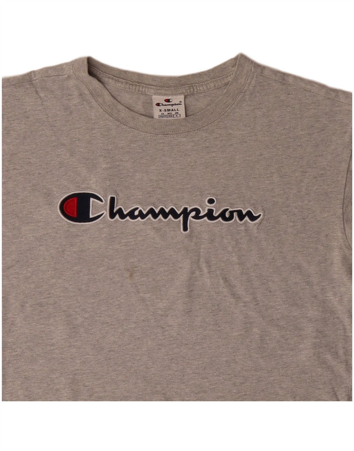 CHAMPION Womens Crop Oversized Graphic T-Shirt Top UK 6 XS Grey Flecked