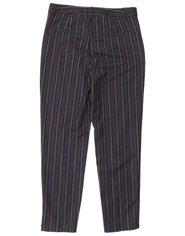 Benetton Womens Slim Casual Trousers UK 8 Small W27 L30 Navy Blue Striped
