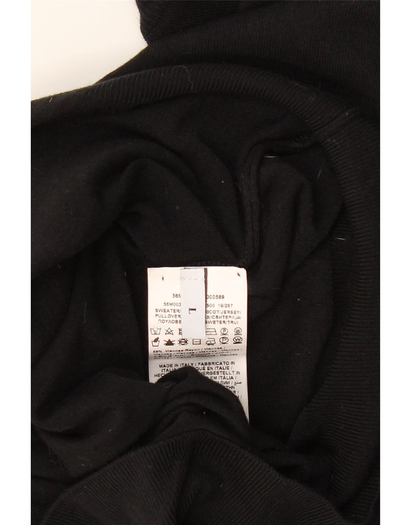 TRUSSARDI JEANS Mens V-Neck Jumper Sweater Large Black Viscose Vintage Trussardi Jeans and Second-Hand Trussardi Jeans from Messina Hembry 