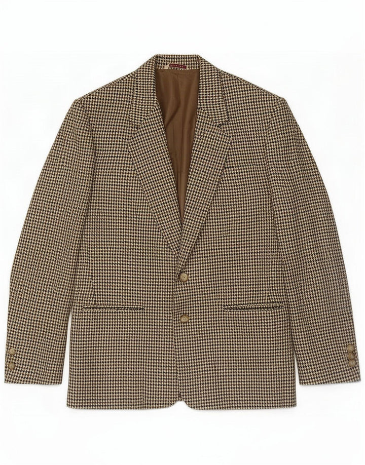 Gaudi Mens 2 Button Blazer Jacket IT 52 XL Brown Houndstooth Wool