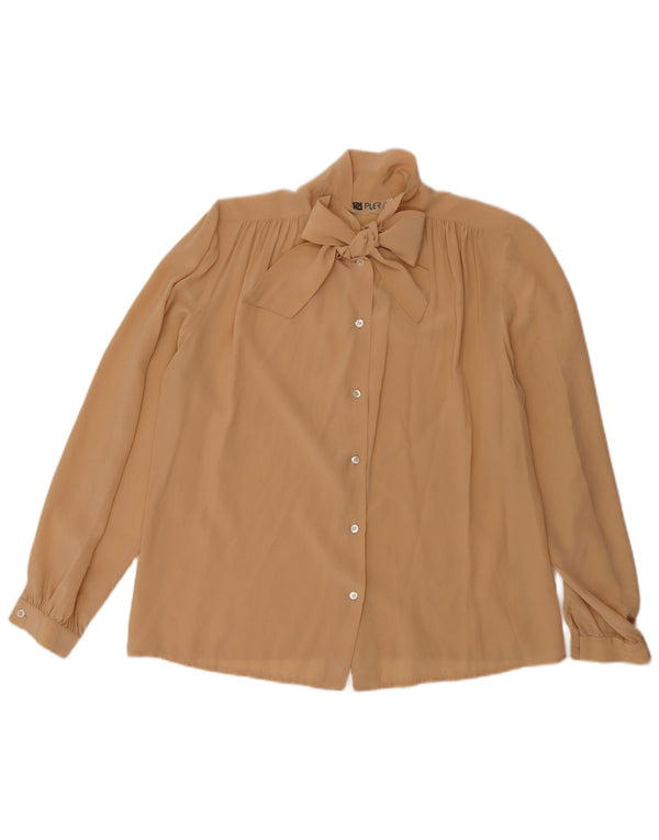 Vintage Womens Front Tie Shirt Blouse IT 44 Medium Beige Silk