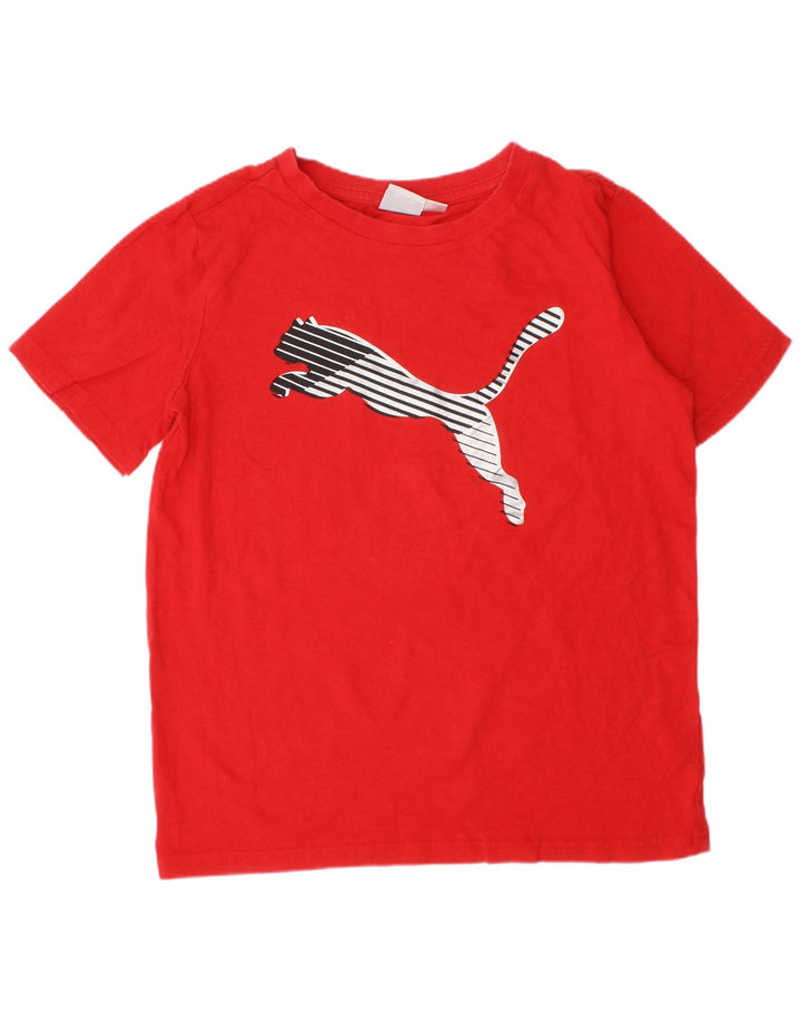 Puma Boys Graphic T-Shirt Top 7-8 Years Small Red Cotton