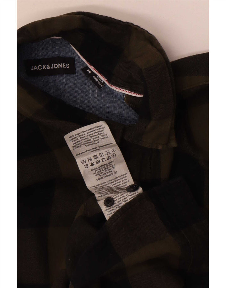 Jack & Jones Mens Flannel Shirt Medium Khaki Gingham Cotton