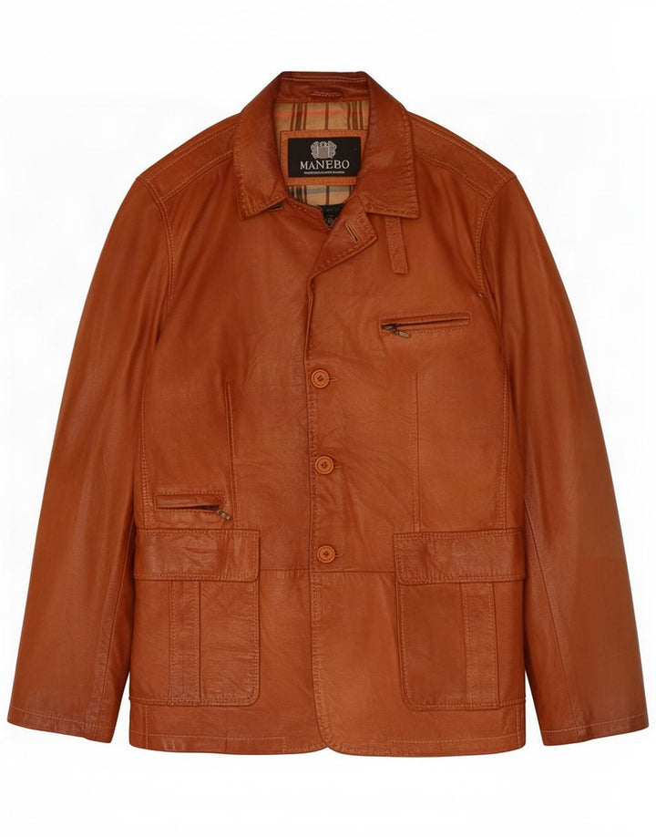 Manebo Mens Leather Jacket EU 54 2XL Brown