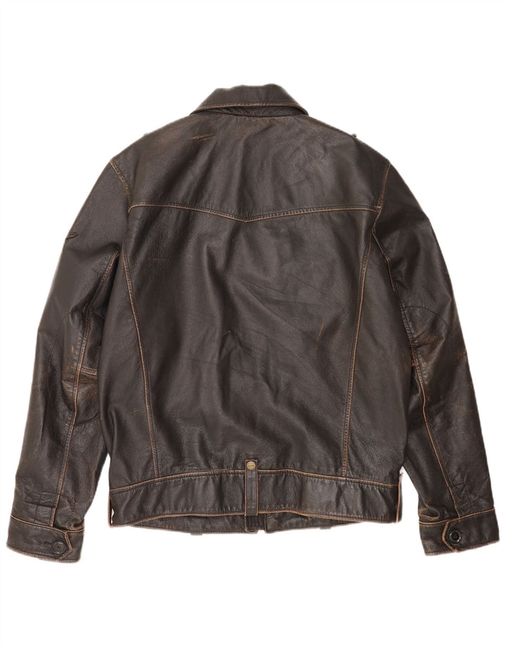 Mustang Mens Military Leather Jacket UK 36 Small Brown Leather