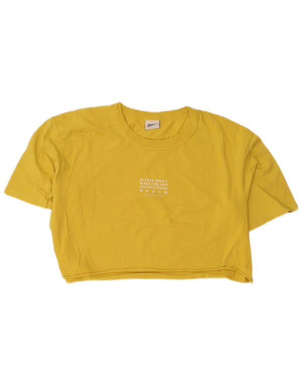 Zara Womens Crop Graphic T-Shirt Top UK 18 XL Yellow