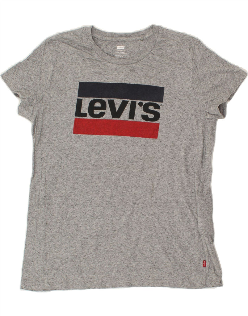 LEVI'S Womens Graphic T-Shirt Top UK 14 Large Grey Flecked Cotton | Vintage Levi's | Thrift | Second-Hand Levi's | Used Clothing | Messina Hembry 